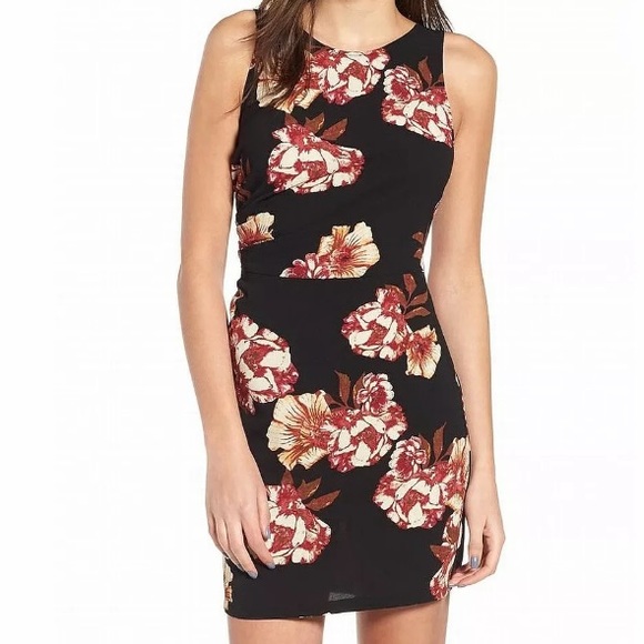 Classy Black Floral Sheath Dress L NWT - Picture 1 of 4